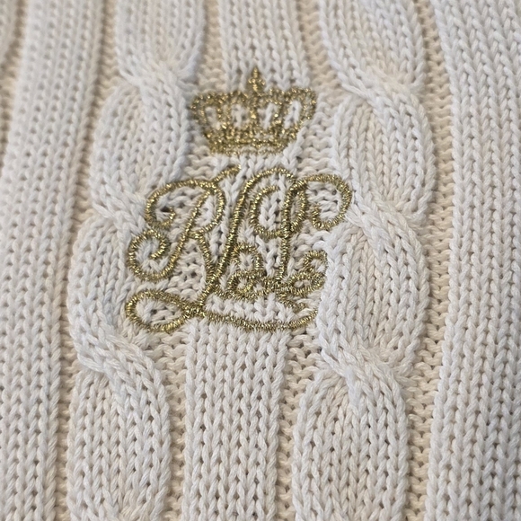 Ralph Lauren Cream Cable-Knit Zip Cardigan with Gold Logo Crest Women's Small - Picture 8 of 8